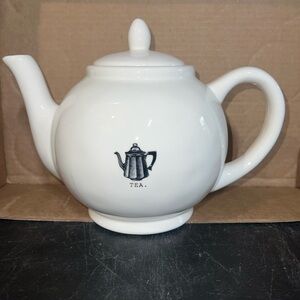 Rae Dunn White Ceramic Teapot with Black Design
